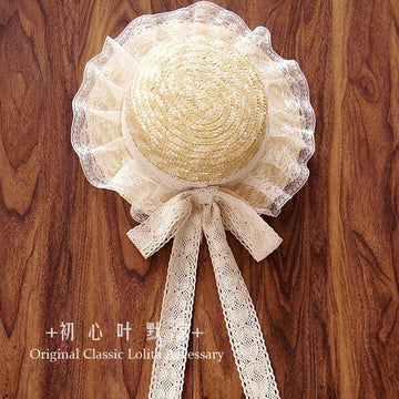 Japanese Lolita Style Handmade Mori Style DIY Basic Lace Cotton Thread Bow Ribbon Straw Hat