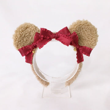Original Handmade Lolita Bear Ear Bow Hairband - Christmas Themed Hair Accessory
