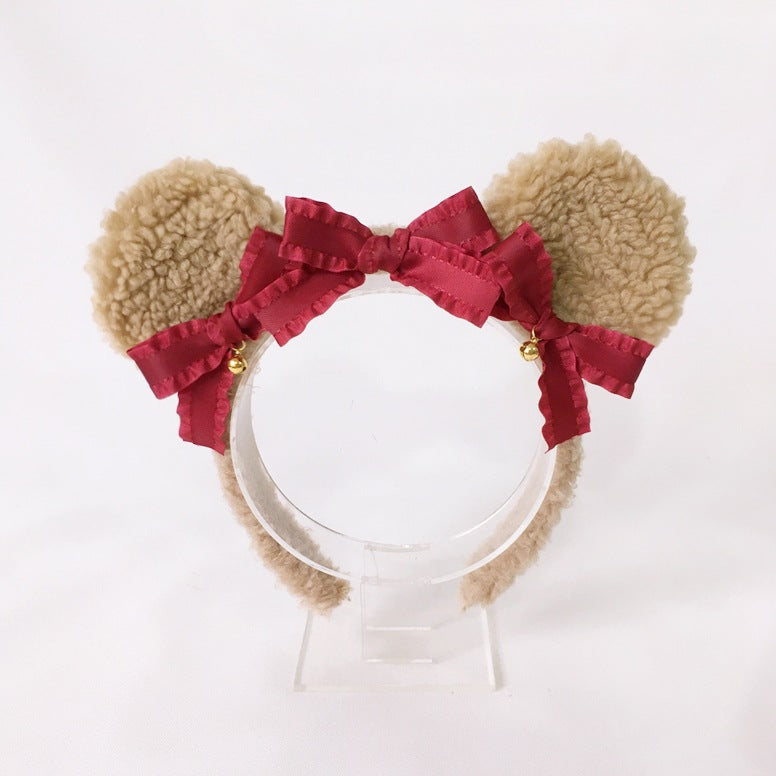 Original Handmade Lolita Bear Ear Bow Hairband - Christmas Themed Hair Accessory