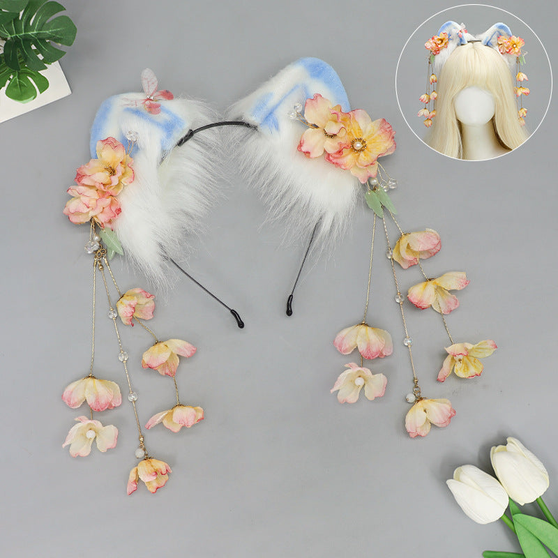 Chinese Style Tassel Cat Ear Headband Lolita Hanfu Beast Ear Cosplay Accessories Ancient Style Cat Ears Cat Tail Set