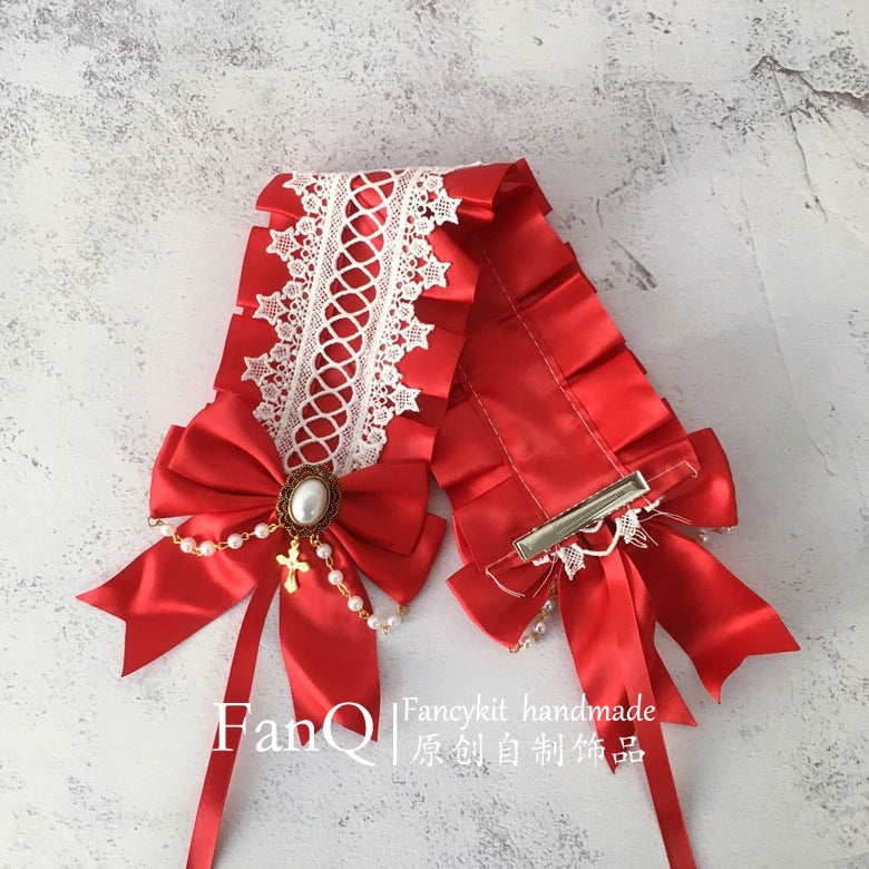 FanQ Handmade Christmas Bowknot Bunny Ear Headband KC - Small Snowball & Small Hat Lolita Hair Clip Accessory