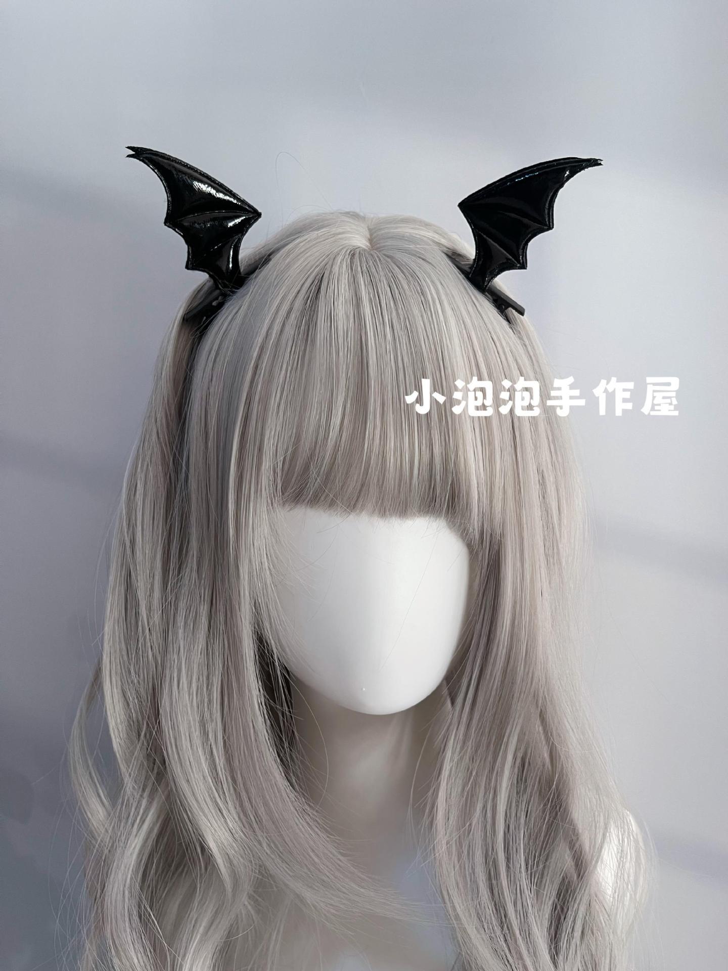 Black Devil Wings Hair Clip Bat Side Clip Bowknot Quirky Halloween Headwear Lolita Gothic Subculture