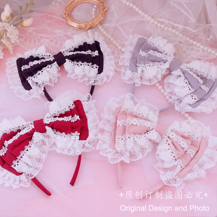 Lolita  Soft Girl KC Hair Accessories Lolita Lace Three-Layer Bow Headband