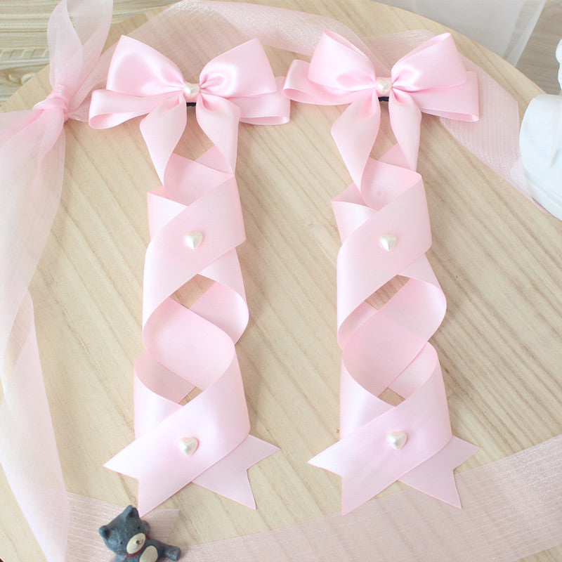 Handmade Doll-Like Lolita Hair Clips Double Ponytail Cross Tie Bow Side Clips JK Uniform Girl Hair Accessories