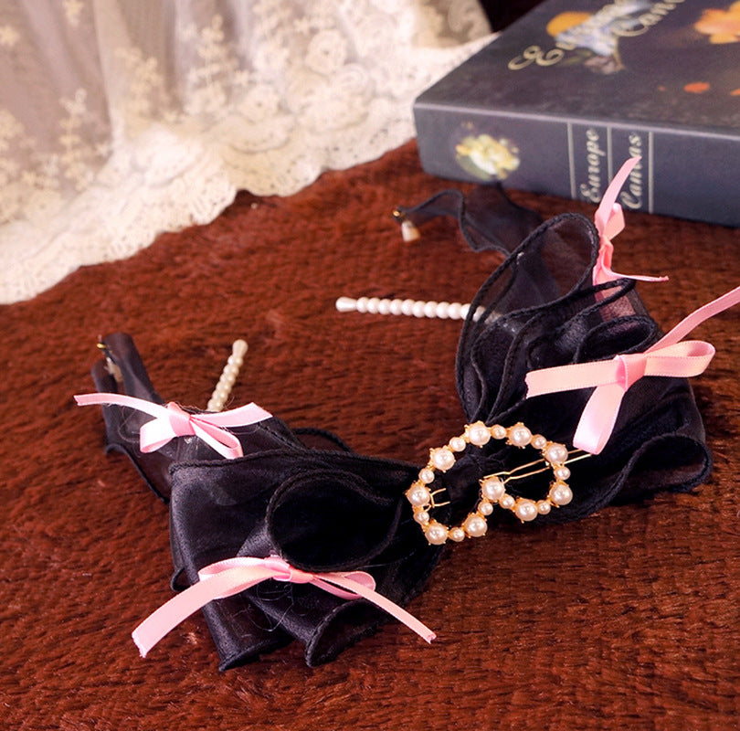Original Ruiben Rabbit Full Color Pearl Kc Lolita Handmade Headband Organza Bow