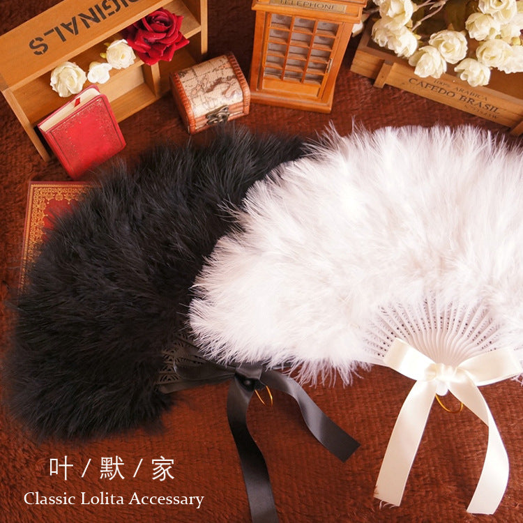 Handmade Feather Fan Lolita Feather Fairy Fan Folding Fluffy Fan Fox Style Folding Fan