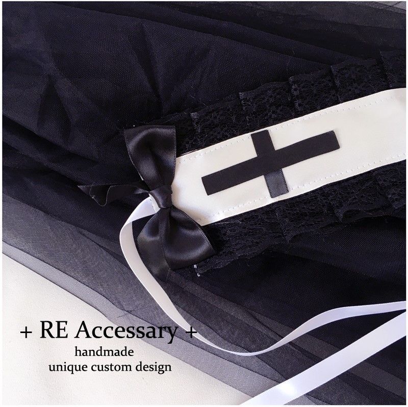 Handmade Original New Lolita Dark Night Saint Church Cross Embroidery Shiny Rhinestone Shawl Veil