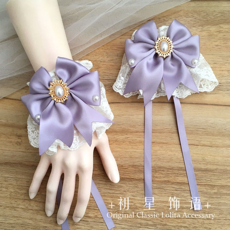 Chuxing Original Lolita Natural Color Lace Sleeve Women Summer Bowknot Wristband Cute Large Lace Sweet
