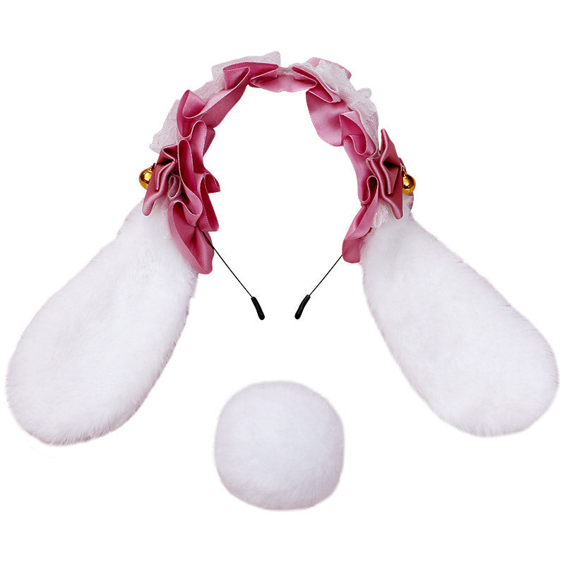 Handmade Lolita Lace Animal Ear Headwear Plush Bunny Ear Hairband Accessories