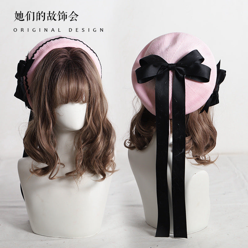 Thin Beret Summer Lolita Bow JK Plaid Lolita Original Design Fashion Spring Autumn Hat for Women