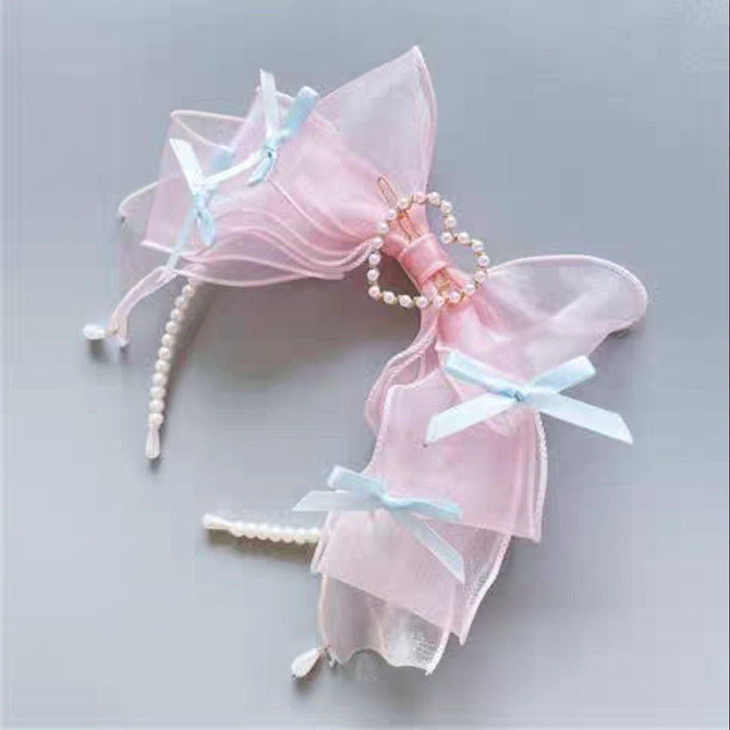 Original Handmade Ruiben Rabbit Full Color Pearl Kc Lolita Headband Organza Bow