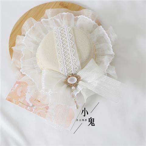 Miss Fula Lolita  Elegant Hairband Lolita Hairband Necklace White Wedding Black Hat
