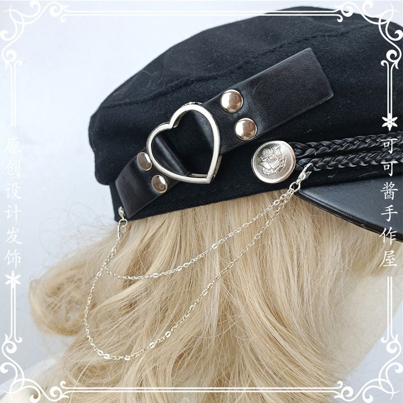 Original Woolen Military Lolita Beret Octagonal Hat Metal Hard Girl Joker Girl Punk Gothic Hat for Women
