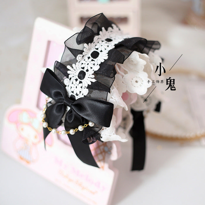 Soft Girl Hairband Lace Hair Clip Lolita Sweet Versatile Kc Bow Hair Accessory Headband