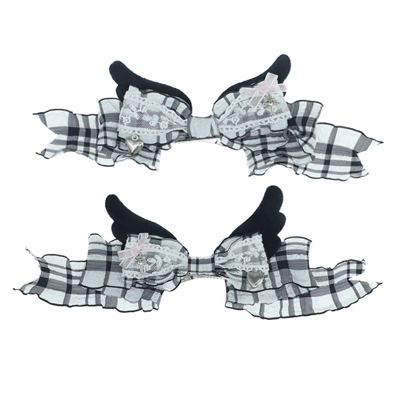 Subculture Bow Hair Clip - Handmade Wings Girls Double Ponytail Clip