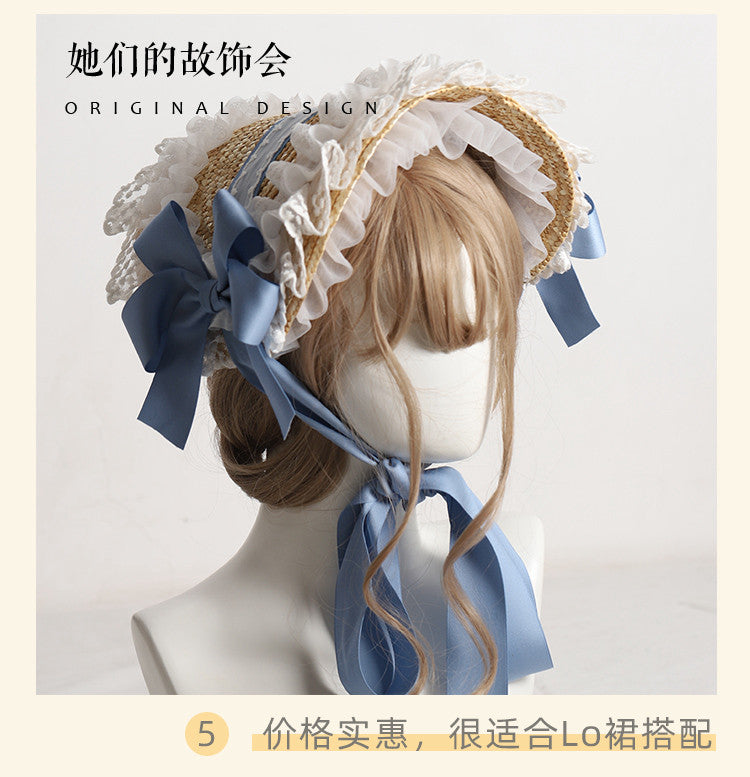 Lolita Hat Handmade Bonnet Multi-color Reminiscence BNT Original Design Pastoral Style Lolita Straw Hat for Women Summer