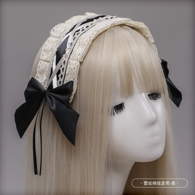 Cute Ribbon Japanese Lolita Maid Headwear Lolita Headband Cosplay Bunny Ears Lace