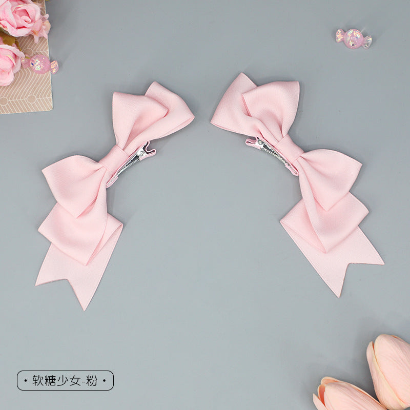 Handmade Bow Hair Clip Cute Anime Lolita Hair Accessory Soft Girl Dark Style Hair Ornament JK Heart Sweet Cool Hairpin