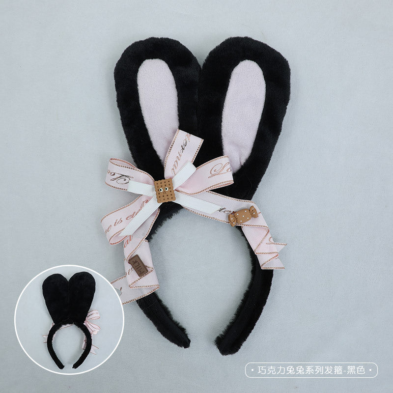 Handmade Japanese JK Style Lolita Hair Accessories Chocolate Bunny Plush Bunny Ears Headband Bangs