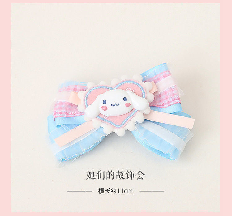 LOLITA Hair Accessories Sweet Bow Hair Clip Cinnamoroll Kuromi Pink Blue Soft Girl Lolita Hair Ornament