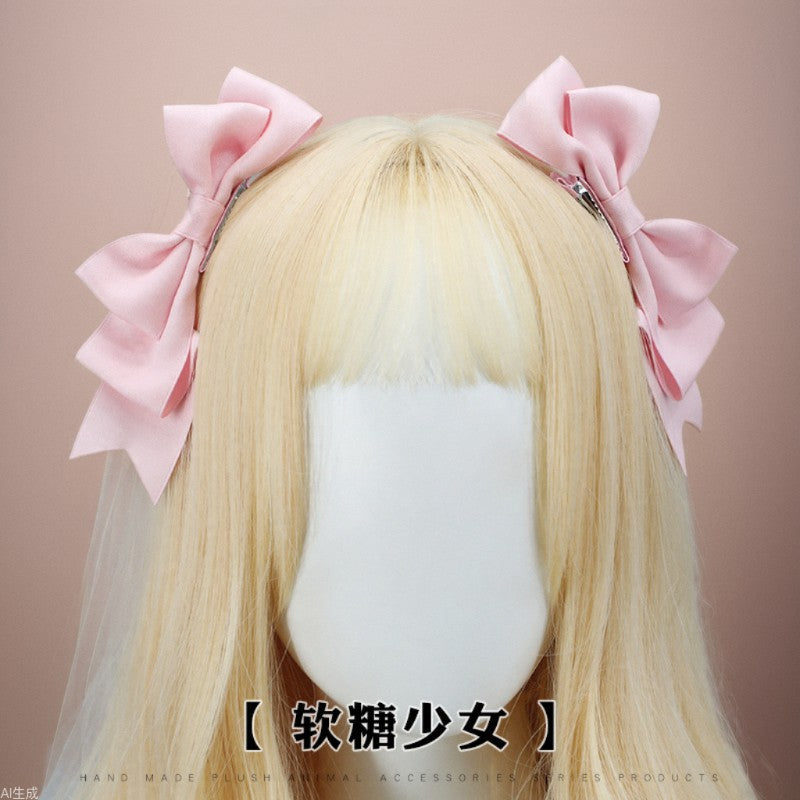 Handmade Bow Hair Clip Cute Anime Lolita Hair Accessory Soft Girl Dark Style Hair Ornament JK Heart Sweet Cool Hairpin