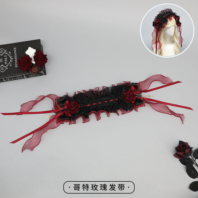 Lolita Original Hairband Gothic Rose Veil Luxurious Dark Elegant Tea Party Lolita Versatile Hairband Headwear