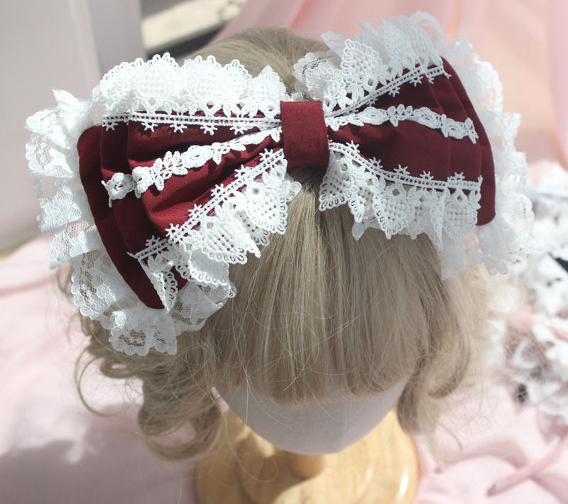 Christmas Lolita Girl Soft Heart KC Headwear Hair Accessories Lolita Lace Three-Layer Bow Hairband