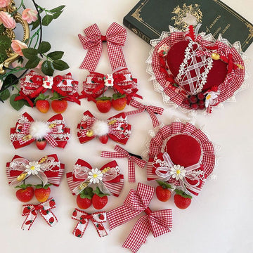 Ap Strawberry Picking Heart Hat Sweet Strawberry KC Hair Accessories Japanese Sweet Girl Lolita Bow Hair Accessories