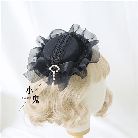 Miss Fula Lolita  Elegant Hairband Lolita Hairband Necklace White Wedding Black Hat