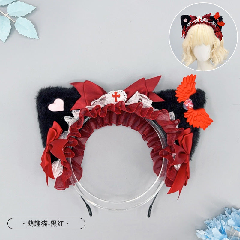Subculture Dark Gothic Style KC Headwear Lolita Bow Hairband Anime Cat Ear Headband