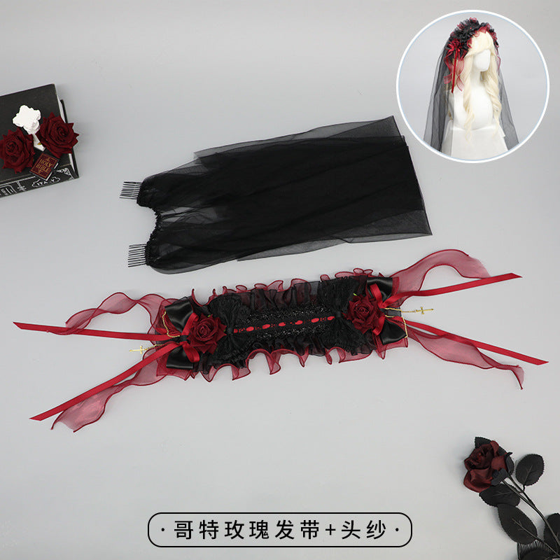 Lolita Original Hairband Gothic Rose Veil Luxurious Dark Elegant Tea Party Lolita Versatile Hairband Headwear