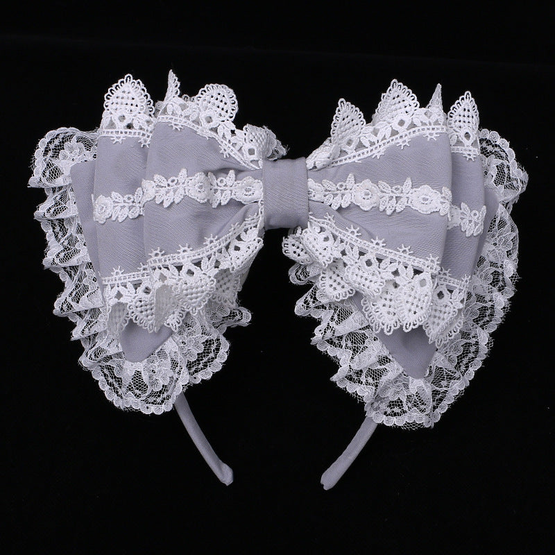 Handmade Japanese Lolita Hair Clip Soft Girl Hair Accessory Lolita Lace Bow Hairband Wrap