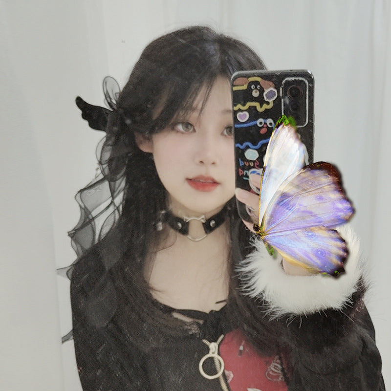 Original Mysterious Letter Subculture Hot Girl Angel Wings Cute Y2K Lolita Dark Double Ponytail Side Clip