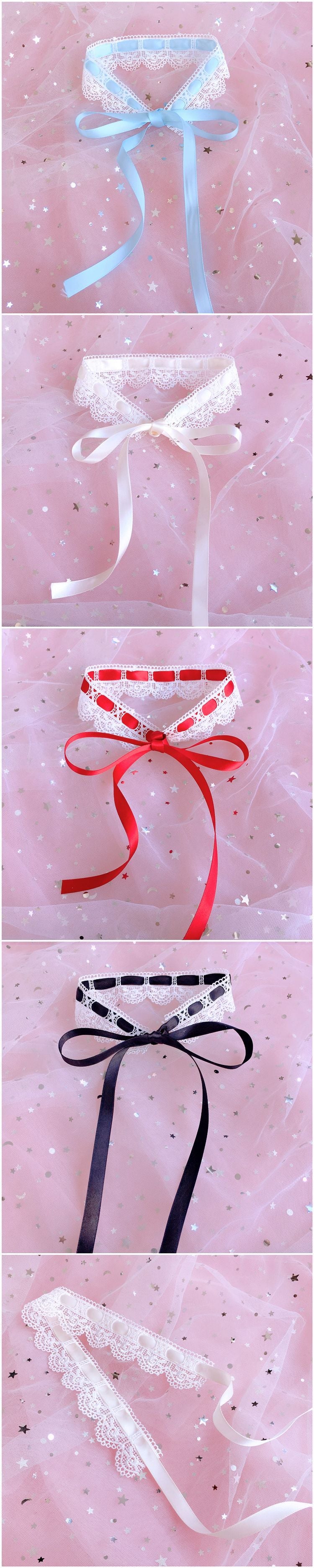 Gentle French Sweetheart Lolita Girl ChokerHomemade Lace Tie Collar