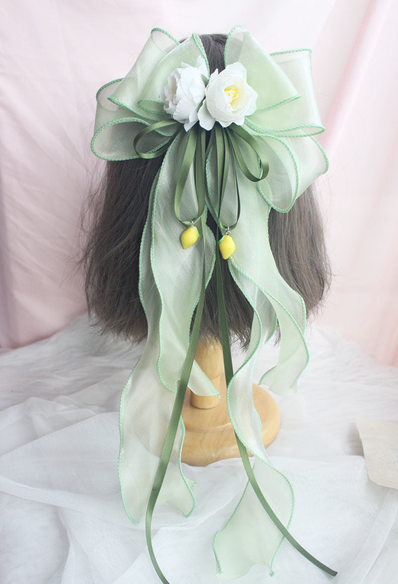 Original Design Hanfu Lemon Lily Hair Accessories Set Summer Ancient Style Lolita Green Fresh Side Clip Necklace