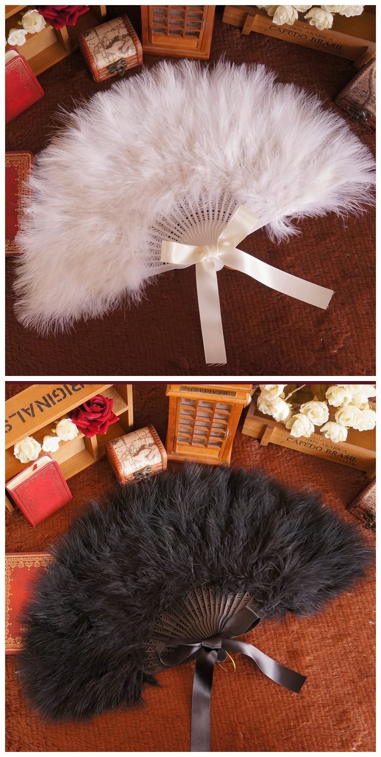 Handmade Feather Fan Lolita Feather Fairy Fan Folding Fluffy Fan Fox Style Folding Fan