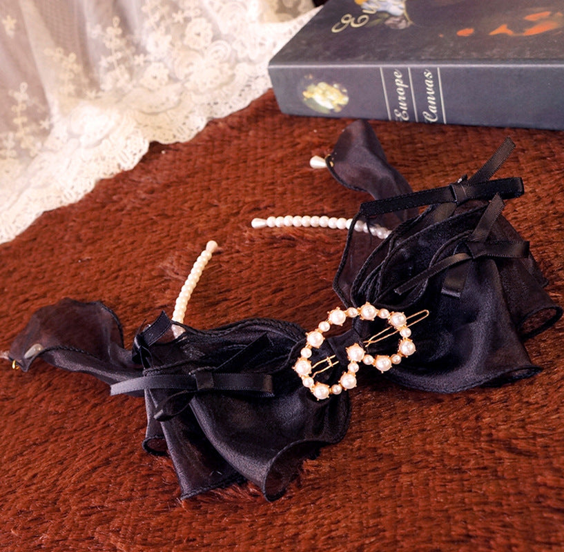 Original Ruiben Rabbit Full Color Pearl Kc Lolita Handmade Headband Organza Bow