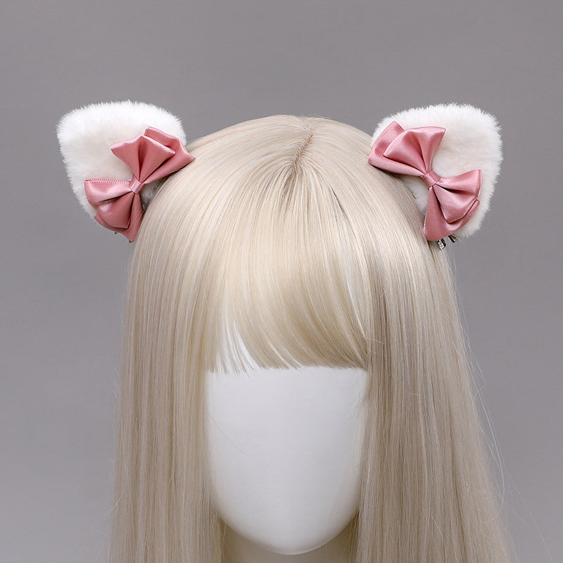Lolita Hair Accessories Pair Clip Lolita Beast Ear Side Clip Hair Ornament Cat Ear Hair Clip Bow Bangs