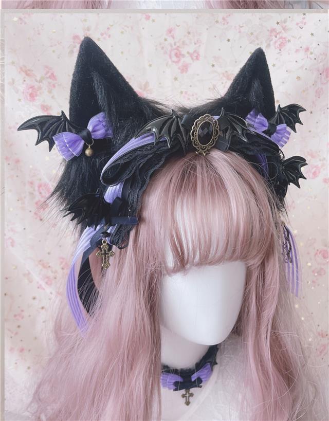 Halloween Witch Night Original Dark Gothic Lolita Accessories Bowknot Animal Ears KC Black Purple Arm Sleeves Bag