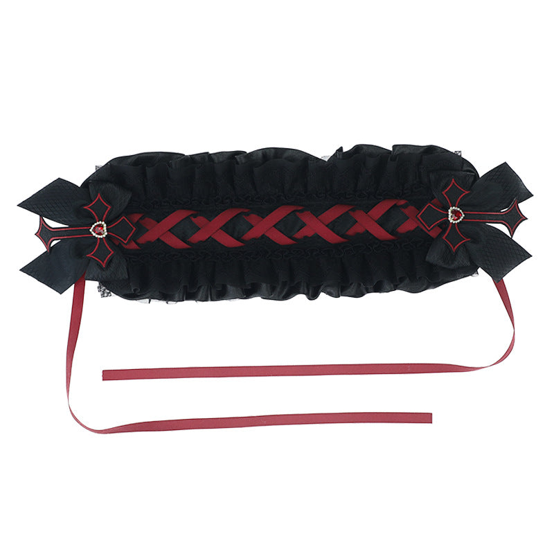 Dark Gothic Lolita Cross Lace Bow Hairband - Comic Con Cos Party Girl Headwear
