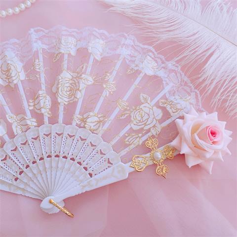 Lolita Lace Fan Gorgeous Retro European Style Rose Folding Fan Tea Party Dark Gothic Comic Con Cosplay Prop