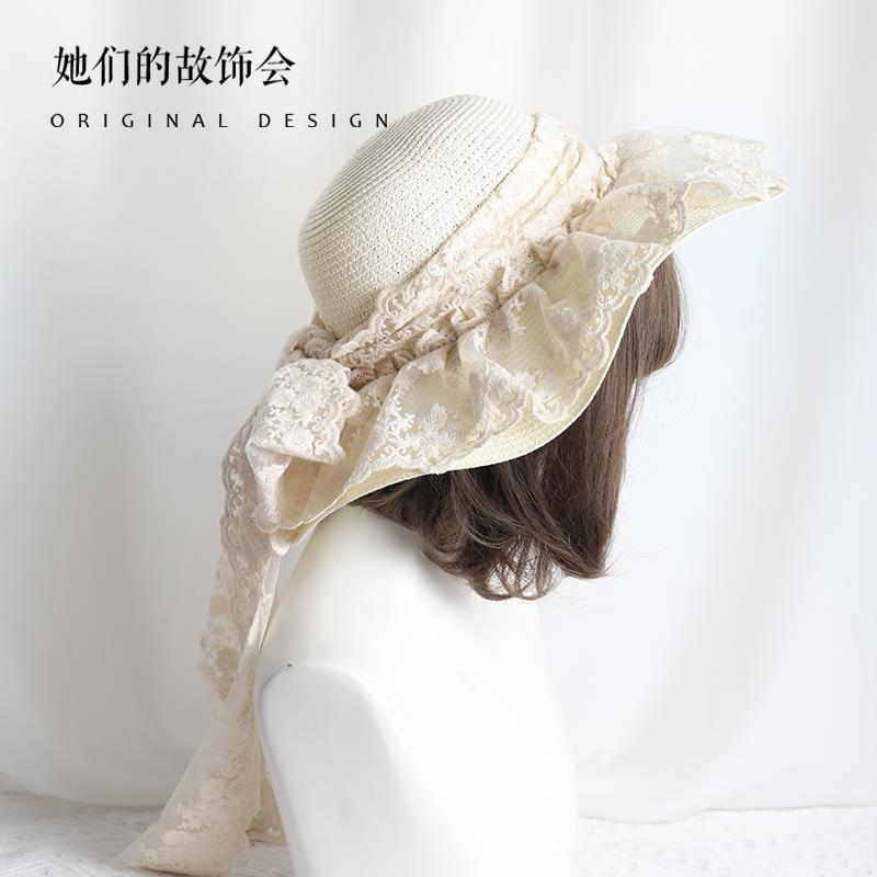 Lolita Straw Hat for Women Sun Hat Women Sun Protection Wide Brim Hat Summer Beach Lolita Girl Wide Brim Hat for Women Summer