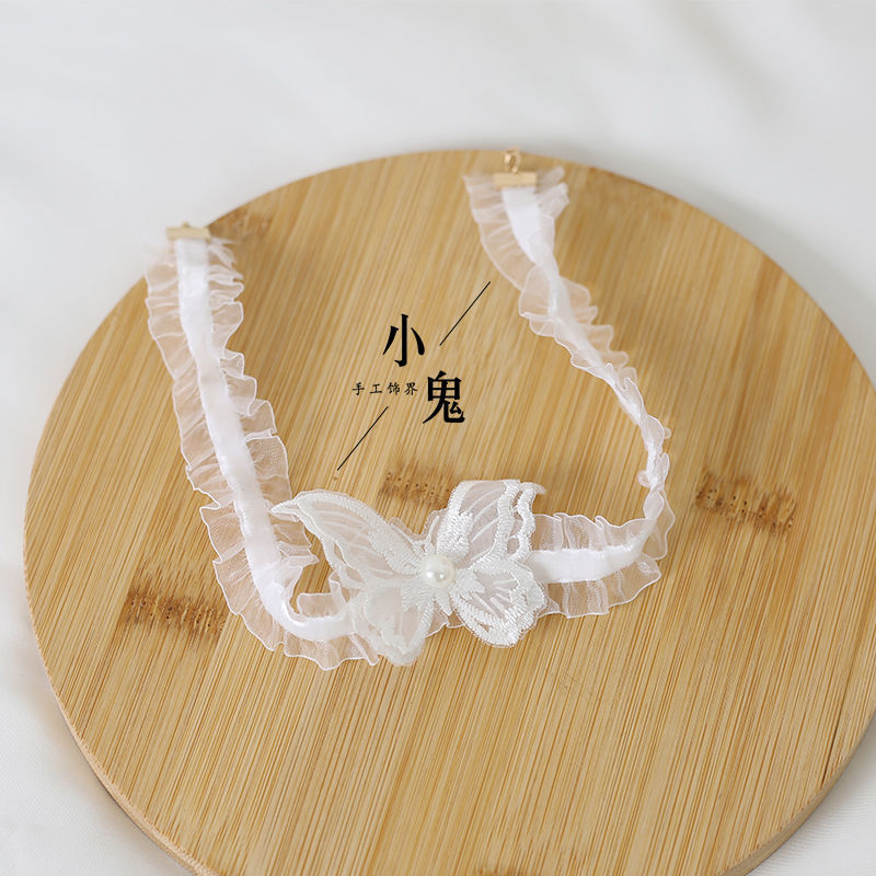 Miss Fula Lolita  Elegant Hairband Lolita Hairband Necklace White Wedding Black Hat