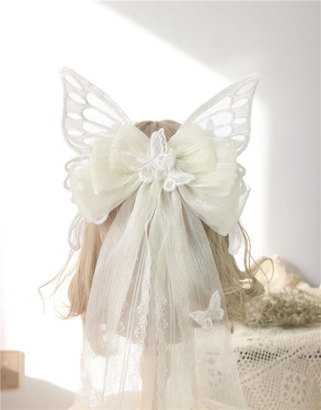 Original Design Milky White Color Small Item Miss Fu La Lolita Wedding Hairband KC Large Butterfly Hair Accessory
