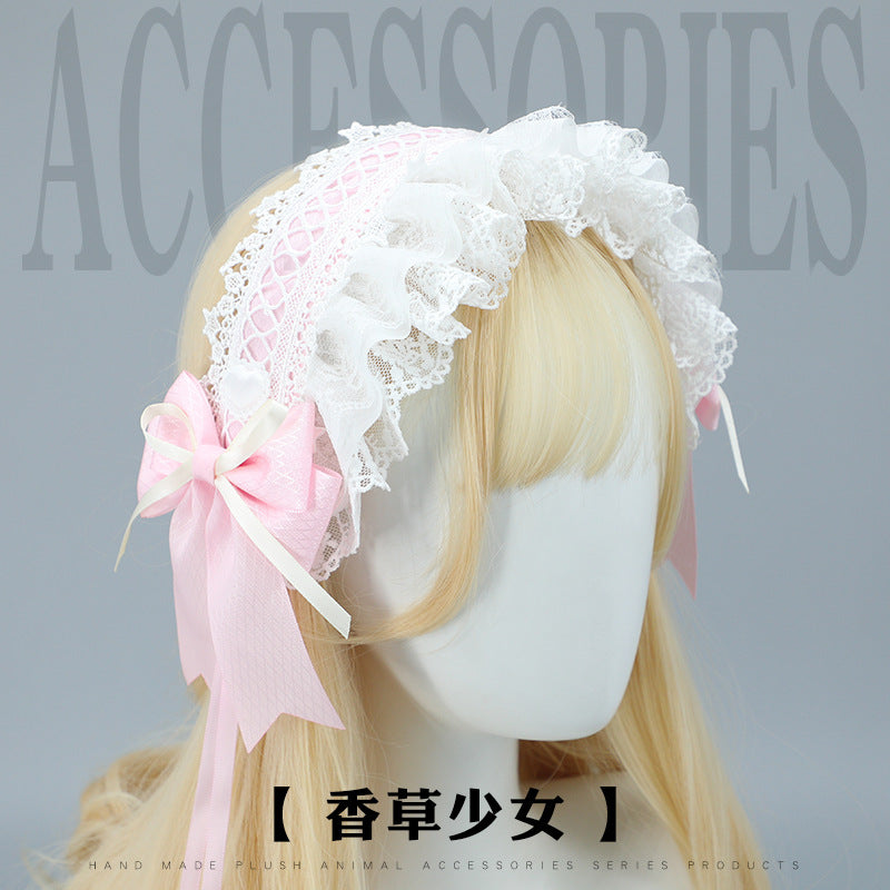 Japanese Style Handmade Cute Sweet Hair Accessories Versatile Lolita Girl Hair Ornaments Lace Bow Hair Clips Tea Party Hair Bands
