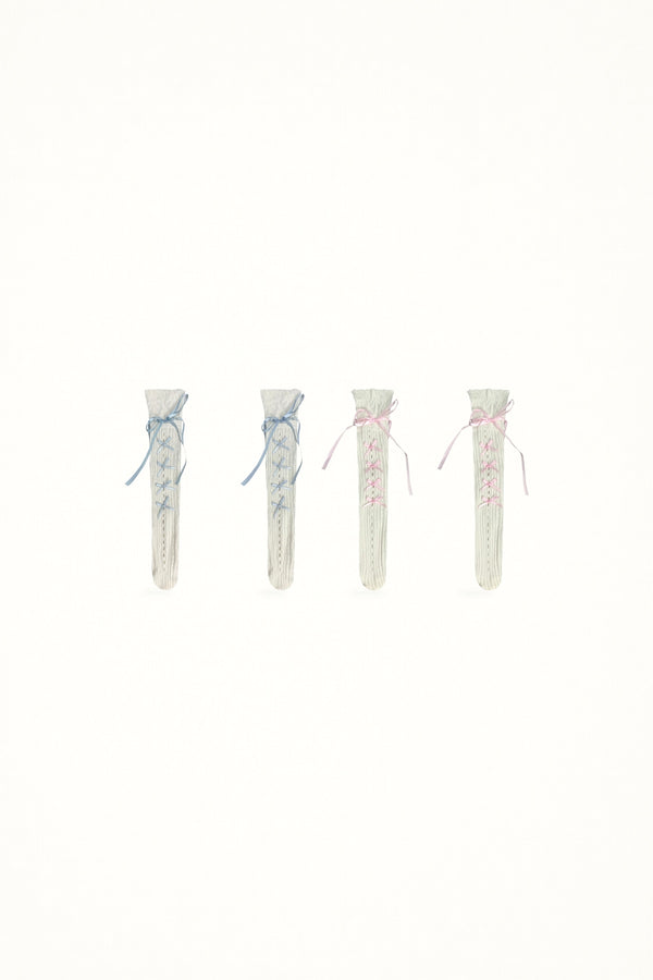 White Socks - Lace-Up Ballet - Mid-Calf Socks