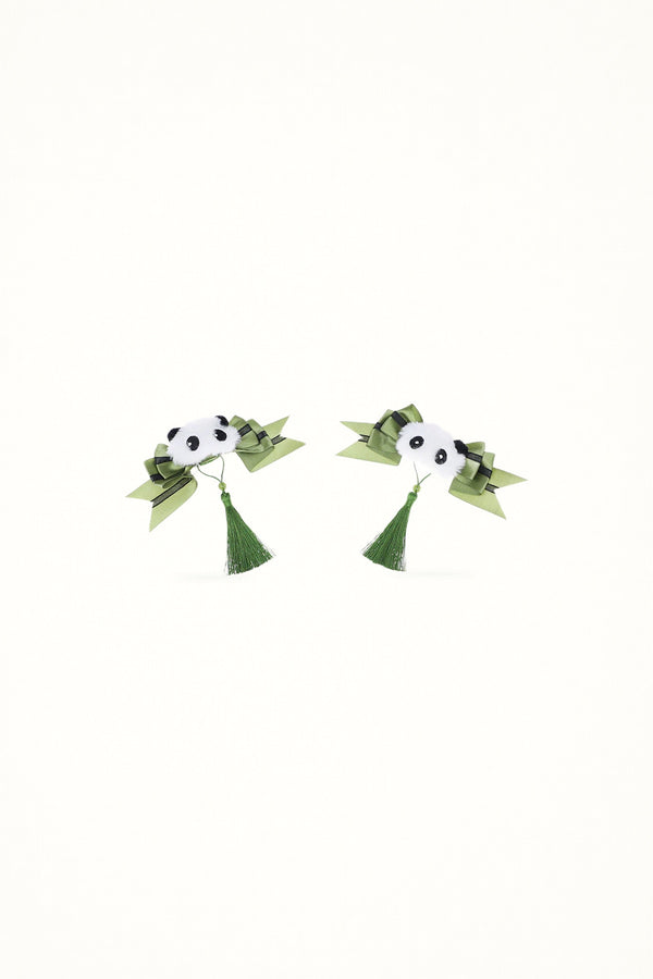 Green Bamboo Panda Bow Clip - Headwear