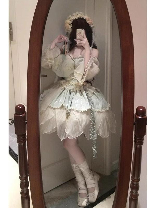 Creamy - Bamboo Leaf - Green Lolita Dress Set with Bamboo-Leaf Print