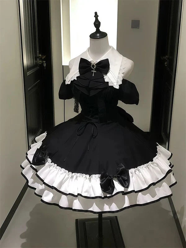 Gothic Lolita dress with a dark structured silhouette