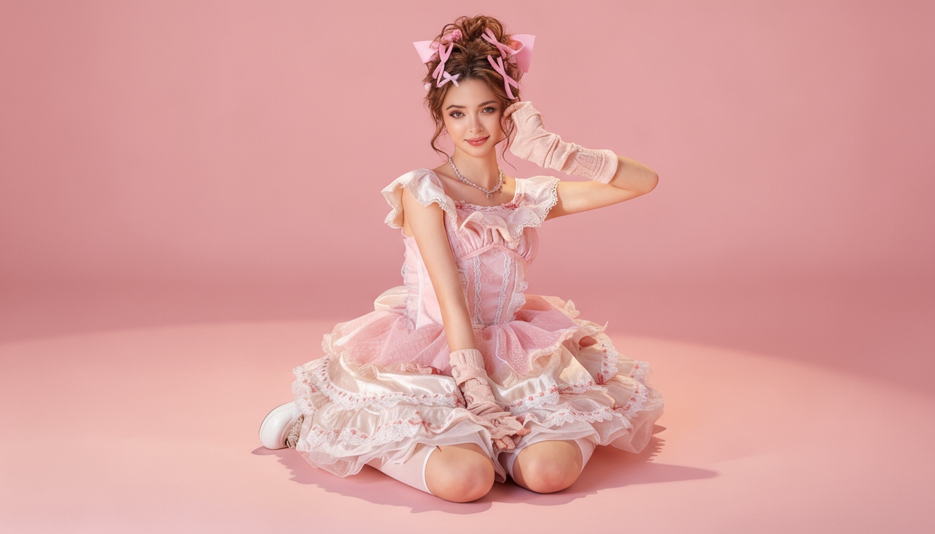 Pink Sweet Lolita coordinate used to compare kawaii dresses and Sweet Lolita